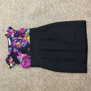 Trina Turk silk floral and black cap sleeve dress size 12